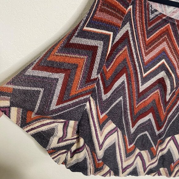 Chicos Aztek Chevron Poncho Top S/M Boxy Cotton Blend Bat Wing Blouse Pullover - Picture 4 of 10